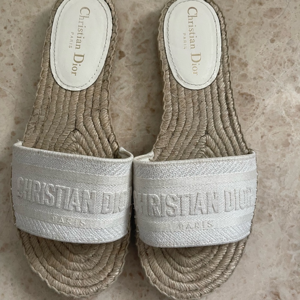 Dior Shoes | Christian Dior Women Embroidered Espadrille Slides-White